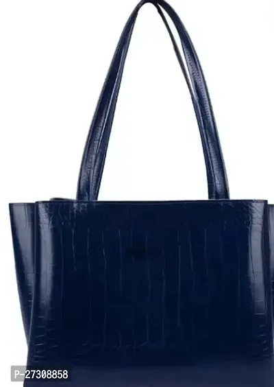 Stylish Navy Blue PU Solid Handbags For Women-thumb0