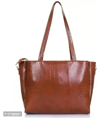 Stylish Brown PU Textured Handbags For Women-thumb0