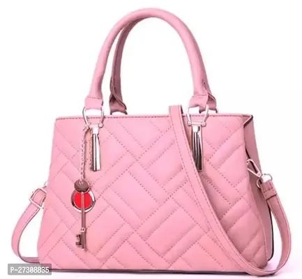 Stylish Pink PU Textured Handbags For Women-thumb0