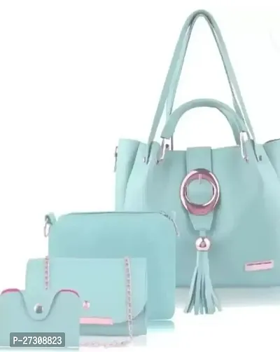Stylish Turquoise PU Solid Handbags For Women Pack Of 3