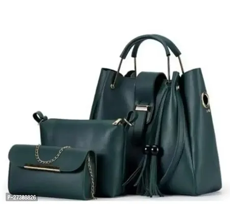 Stylish Blue PU Solid Handbags For Women Pack Of 3-thumb0