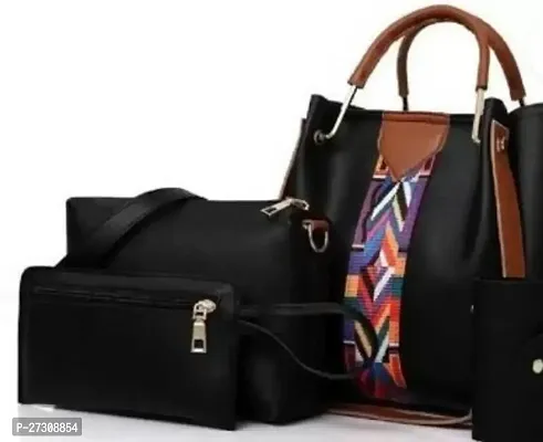 Stylish Black PU Colourblocked Handbags For Women Pack Of 4-thumb0