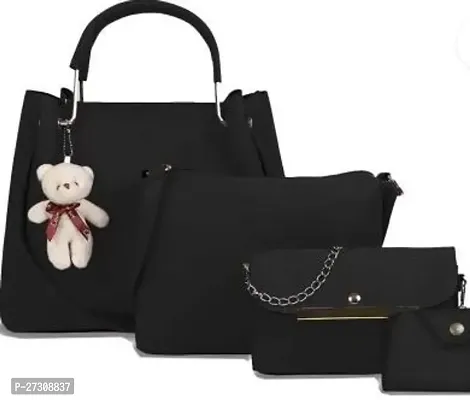 Stylish Black PU Solid Handbags For Women Pack Of 4-thumb0