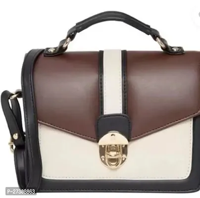 Stylish Brown PU Colourblocked Handbags For Women