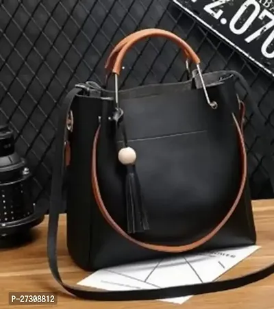 Stylish Black PU Solid Handbags For Women-thumb0