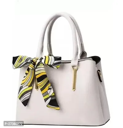 Stylish White PU Printed Handbags For Women-thumb0