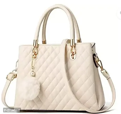 Stylish Cream PU Textured Handbags For Women-thumb0