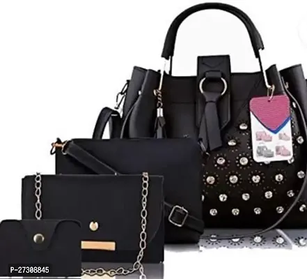 Stylish Black PU Embellished Handbags For Women Pack Of 4-thumb0