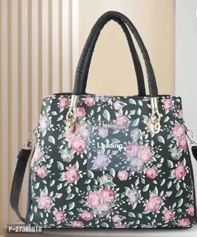 Stylish Black PU Printed Handbags For Women-thumb0