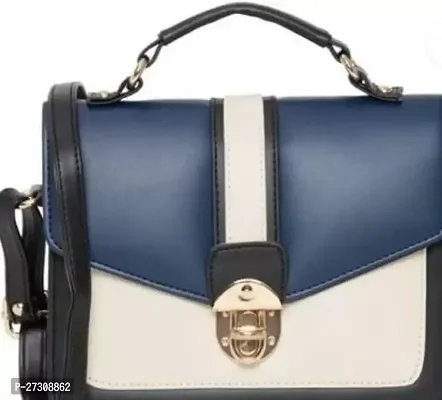 Stylish Navy Blue PU Colourblocked Handbags For Women
