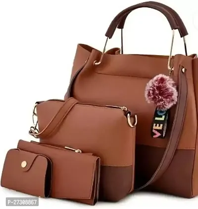 Stylish Brown PU Colourblocked Handbags For Women Pack Of 3