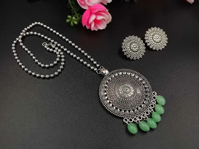 Trendy Oxidized Silver Plated Necklace Set