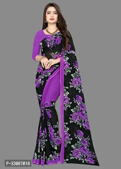 Stylish Purple Georgette Printed Saree with Blouse piece For Women-thumb0