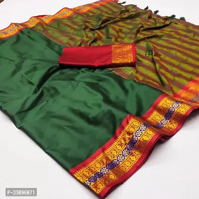 Stylish Green Cotton Silk Saree with Blouse piece For Women-thumb0