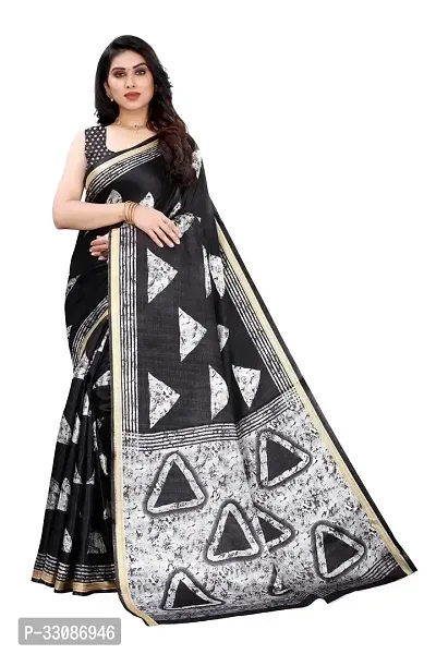 Stylish Black Cotton Printed Saree with Blouse piece For Women