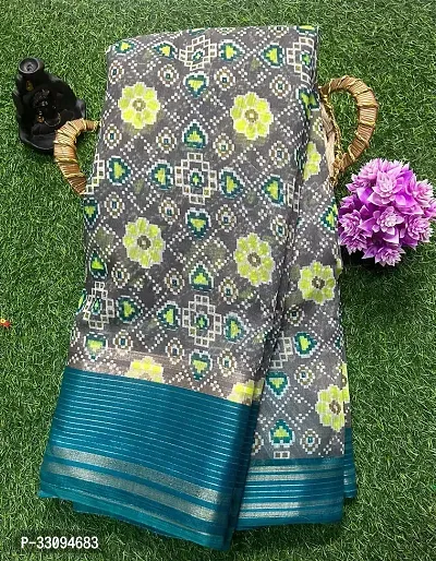 Beautiful Cotton Blend Printed Women Saree with Running Blouse-thumb0