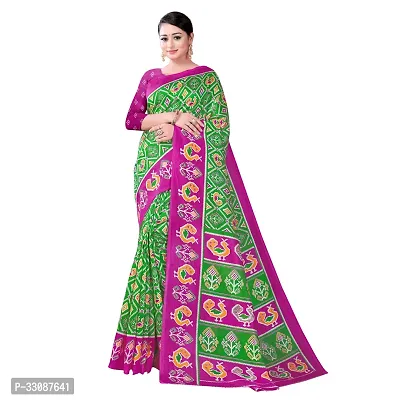 Stylish Green Art Silk Printed Saree with Blouse piece For Women