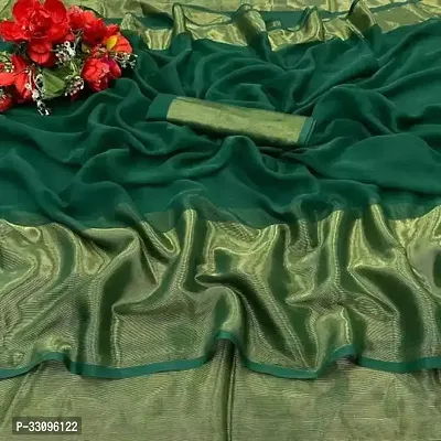 Stylish Green Chiffon Saree with Blouse piece For Women