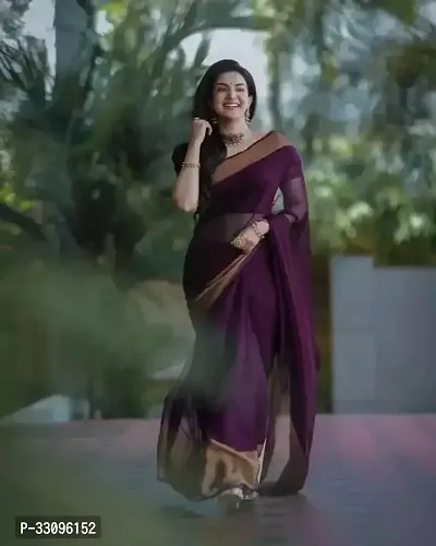 Stylish Purple Chiffon Saree with Blouse piece For Women-thumb0