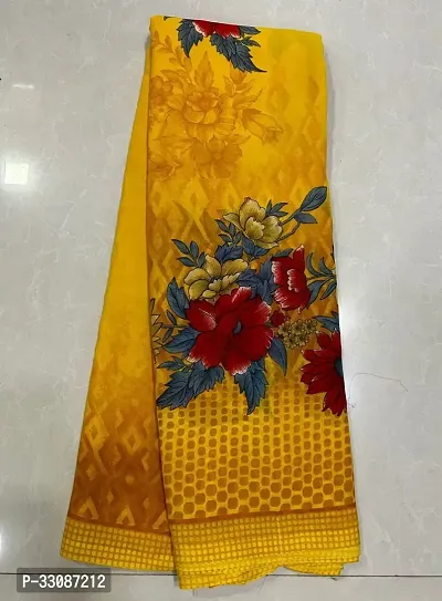 Stylish Yellow Georgette Printed Saree with Blouse piece For Women-thumb0