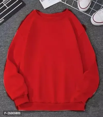 Stylish Red Cotton Blend Solid Sweatshirts For Women-thumb0