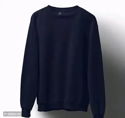 Stylish Navy Blue Cotton Blend Solid Sweatshirts For Women-thumb0