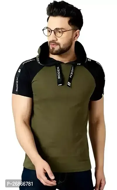 Stylish Olive Solid Half Sleeve T-Shirt For Men