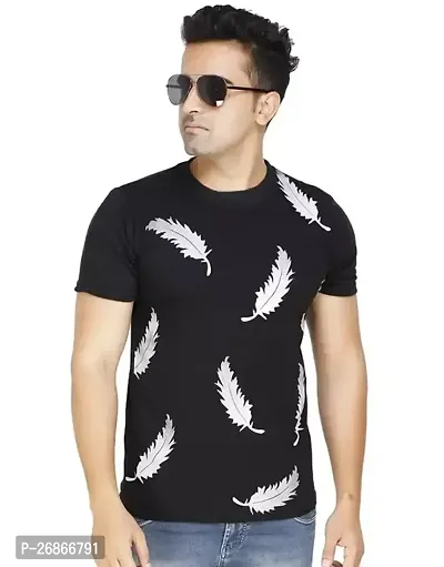 Stylish Black Printed Half Sleeve T-Shirt For Men