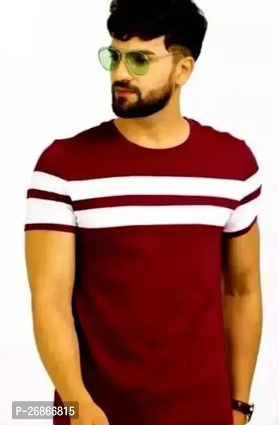 Stylish Red Striped Half Sleeve T-Shirt For Men