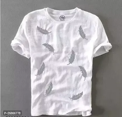 Stylish White Printed Half Sleeve T-Shirt For Men-thumb0