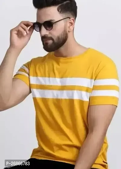 Stylish Yellow Striped Half Sleeve T-Shirt For Men-thumb0