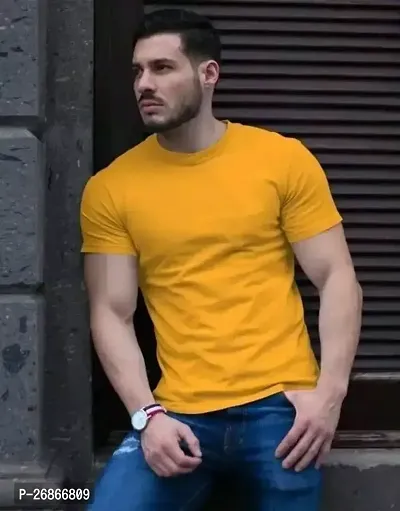 Stylish Yellow Solid Half Sleeve T-Shirt For Men-thumb0