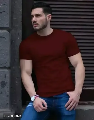 Stylish Maroon Solid Half Sleeve T-Shirt For Men-thumb0