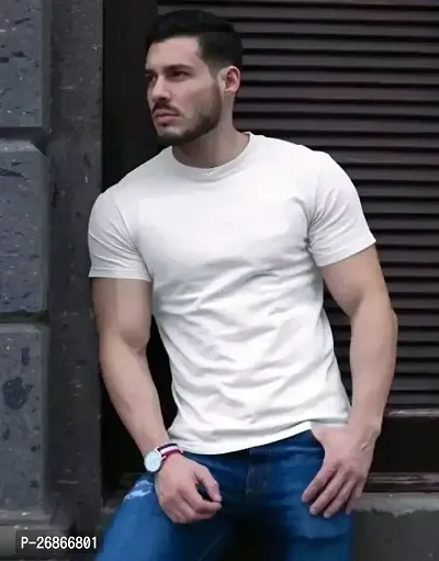 Stylish White Solid Half Sleeve T-Shirt For Men-thumb0