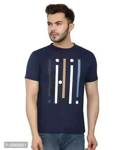 Stylish Navy Blue Printed Half Sleeve T-Shirt For Men