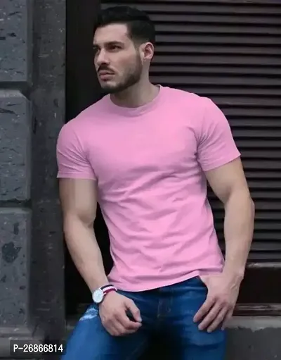 Stylish Pink Solid Half Sleeve T-Shirt For Men-thumb0