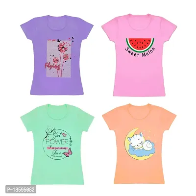 Venus Fashion|Pack of 4|Girl's Pure Cotton|Round Neck|Half Sleeves|Soft  Comfortable|Regular Fit T Shirt