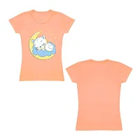 Venus Fashion|Pack of 4|Girl's Pure Cotton|Round Neck|Half Sleeves|Minimal Print|Soft  Comfortable|Regular Fit T Shirt (3-4 Years, Light Orange_Lemon Yellow_Light Green_Lavender)-thumb2