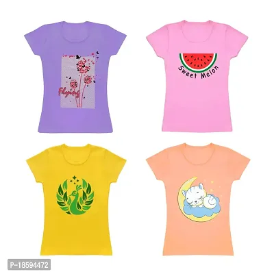 Venus Fashion|Pack of 4|Girl's Pure Cotton|Round Neck|Half Sleeves|Soft  Comfortable|Regular Fit T Shirt-thumb0