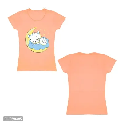 Venus Fashion|Pack of 4|Girl's Pure Cotton|Round Neck|Half Sleeves|Minimal Print|Soft  Comfortable|Regular Fit T Shirt (7-8 Years, Light Orange_Dark Blue_Red_Light Pink)-thumb3