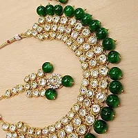 SAJH Fashionable Traditional Kundan Antiques Fancy Green colour Necklace with earring set and maang tikka for women-thumb1