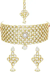 SAJH Gold Plated Kundan Necklace Set With Earrings For women and girls-thumb3