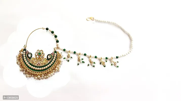 SAJH MOTI GREEN COLORED GOLD PLATED NATH (GREEN)