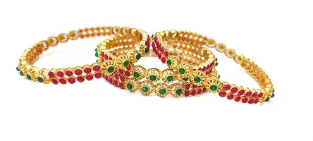 SAJH RED GREEN COLOURED GOLD PLATED BANGLES-thumb1