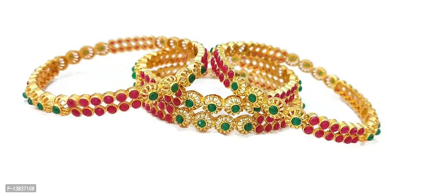 SAJH RED GREEN COLOURED GOLD PLATED BANGLES-thumb2