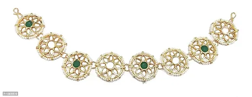 SAJH Gold Plated White Green Coloured Kundan Floral MathaPatti For Women-thumb0