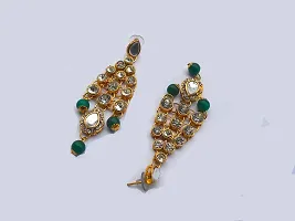 SAJH Fashionable Traditional Kundan Antiques Fancy Green colour Necklace with earring set and maang tikka for women-thumb2