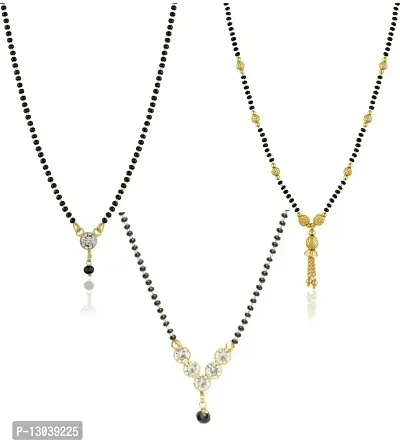 SAJH Three Mangalsutras Short Mangalsutra Tanmaniya Necklace Pendant Gold Chain Short For women and girl