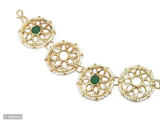 SAJH Gold Plated White Green Coloured Kundan Floral MathaPatti For Women-thumb2