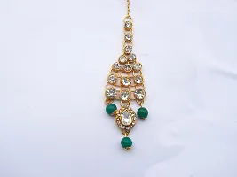 SAJH Fashionable Traditional Kundan Antiques Fancy Green colour Necklace with earring set and maang tikka for women-thumb3